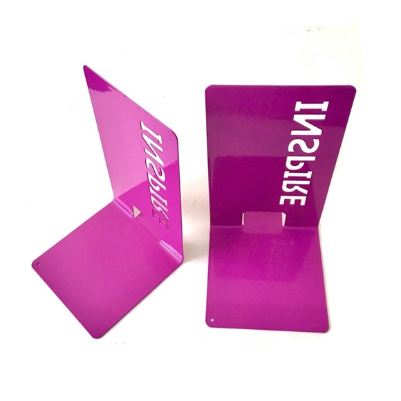 New Metal Bookends Set with Stenciled INSPIRE Message - Picture 7 of 10